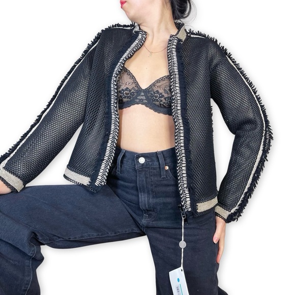 NWT Ballantyne Fringe Lattice Metallic Bomber Intarsia Jacket Size IT 42 - Picture 16 of 16